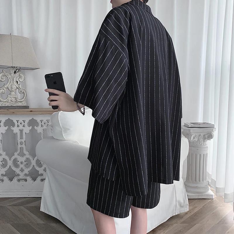 Veste et short de survêtement de Style coréen pour hommes, ensemble 2 pièces, costume de sport à ray