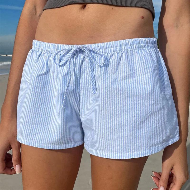 Short à rayures décontracté pour femmes, vêtements Y2K, proximité Wstring, taille élastique, coupe a