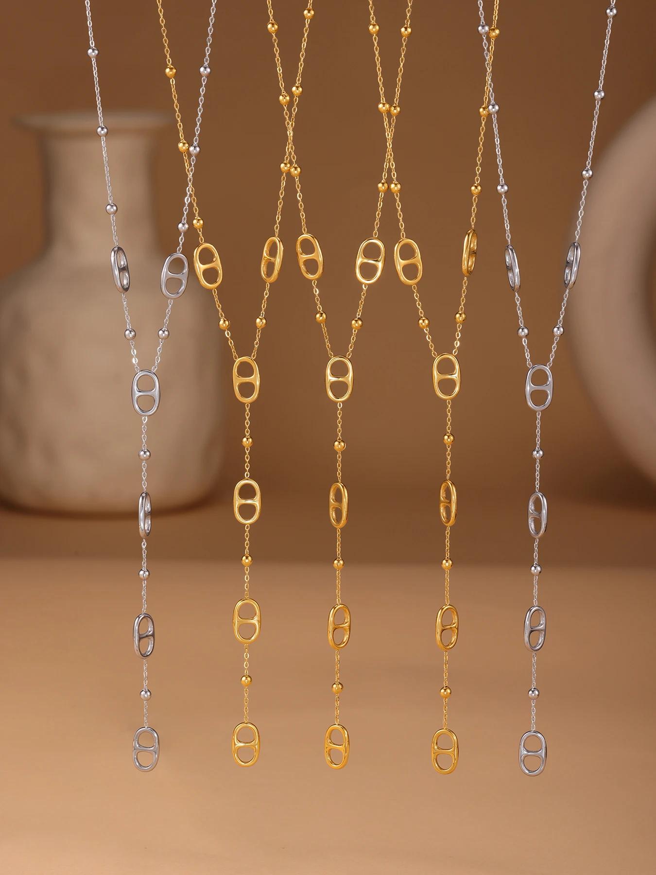 Nivora mode longue chaîne en acier inoxydable colliers pour femmes PVD véritable plaqué or métal fem