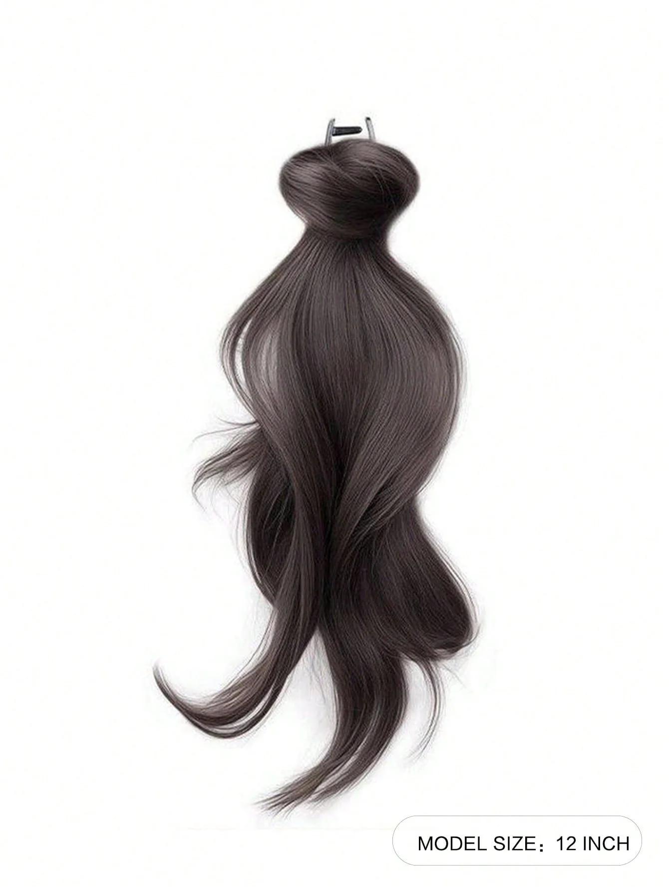 Perruque synthétique de 12 pouces, longue et droite, avec clip, extensions de cheveux en queue de ch