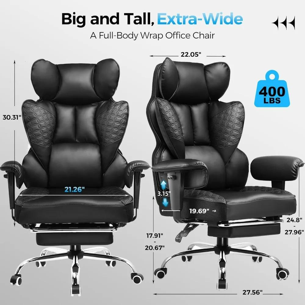 Chaise de bureau grande et haute, chaise de jeu ergonomique de 400 lb de large avec cuir conçu par g