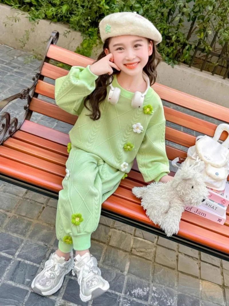 Ensemble à capuche à fleurs pour enfants, haut et pantalon, sweat-shirt 2 pièces, tenue décontractée