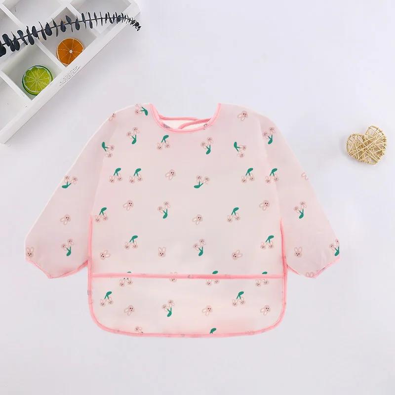 Bavoirs à manches longues pour bébé, tablier imperméable au Design de dessin animé coloré mignon pou