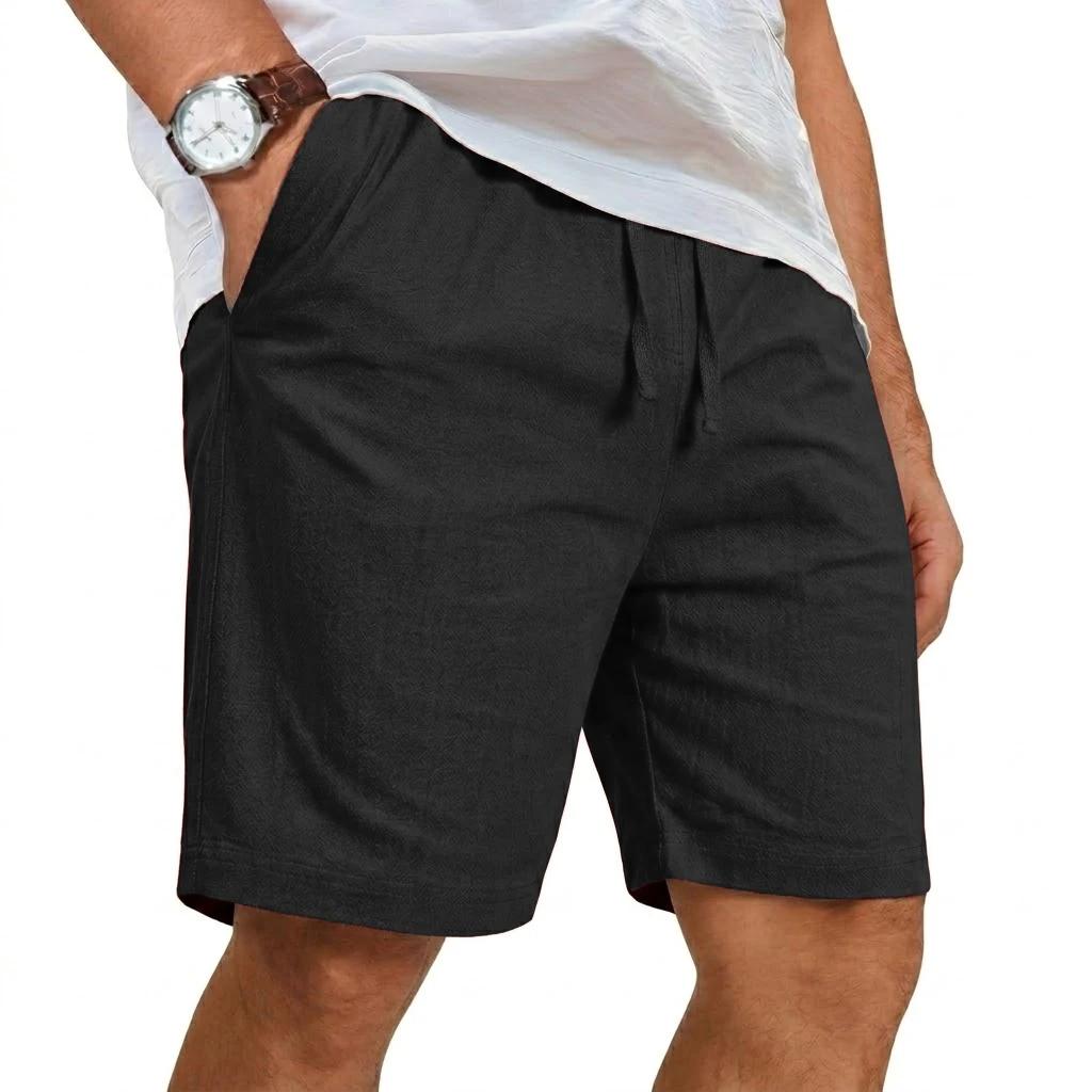 Nouveau short décontracté pour homme en lin uni léger, style gym, plage, hawaïen, ample, en coton, g