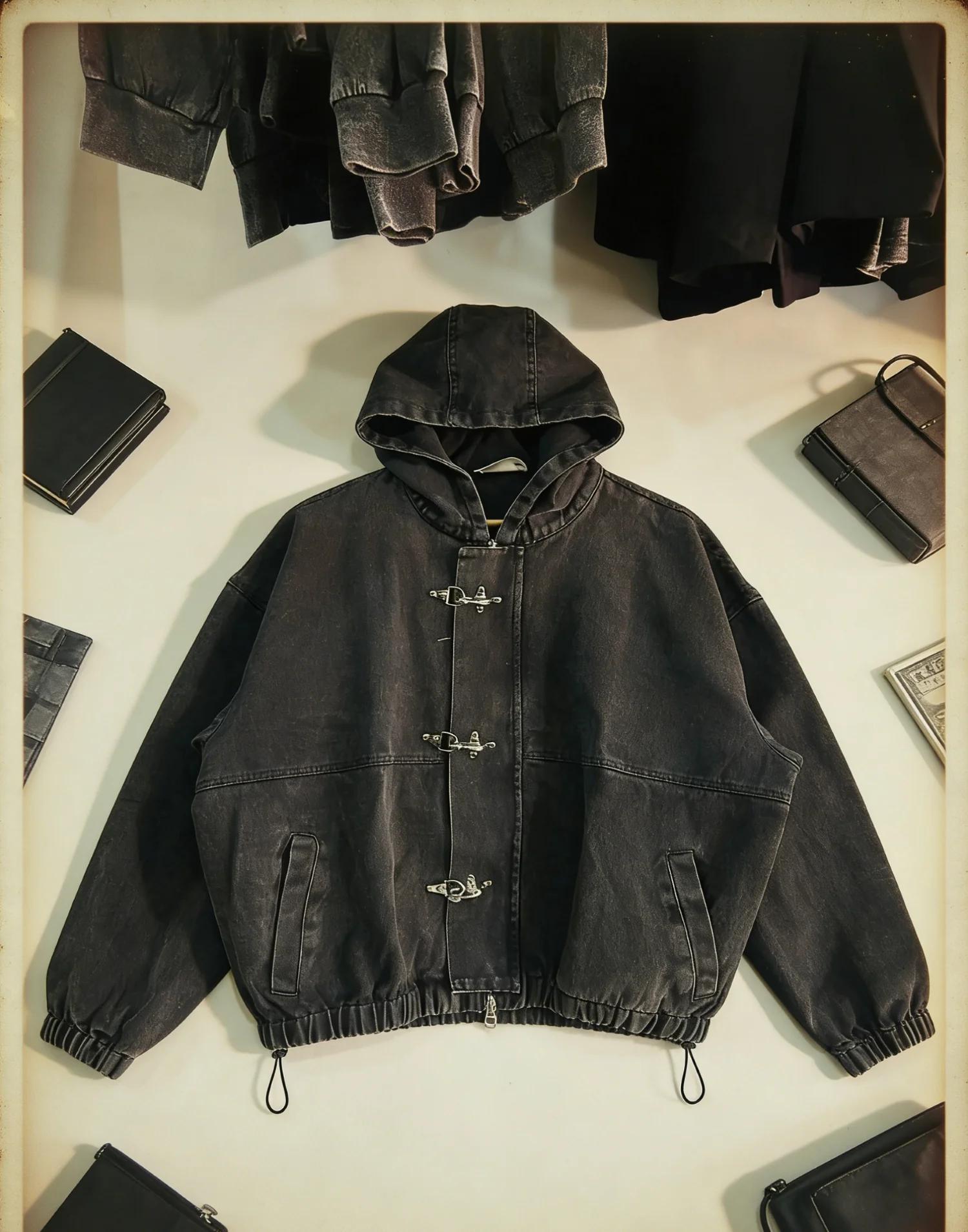 Sweat à capuche oversize Y2K style américain punk hip-hop avec boutons métalliques pour homme, tenda