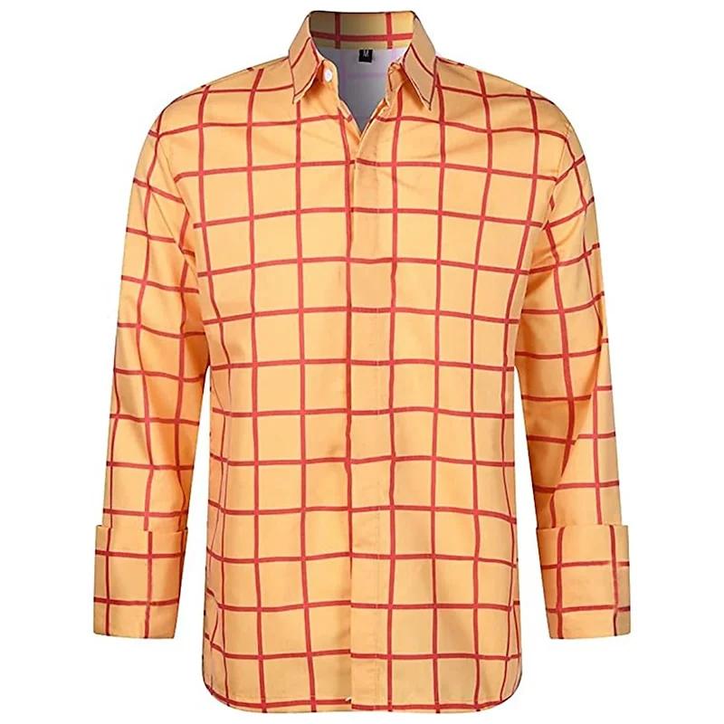 Chemise à manches longues pour hommes, couleur à carreaux décontractée, chemise à revers imprimée en