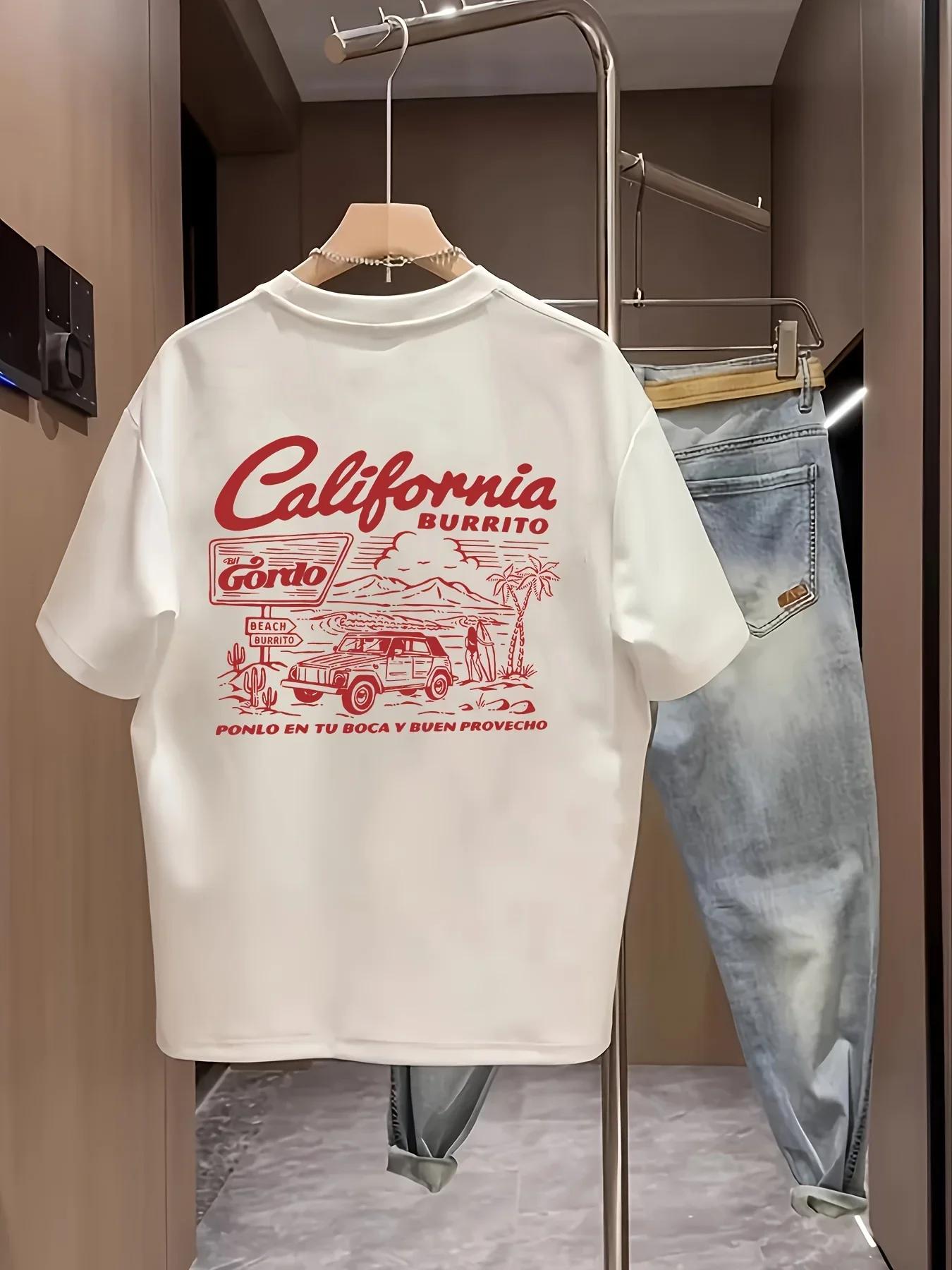 T-shirt vintage pour homme California Burrito, motif rétro de la côte ouest, coupe ample en coton, m