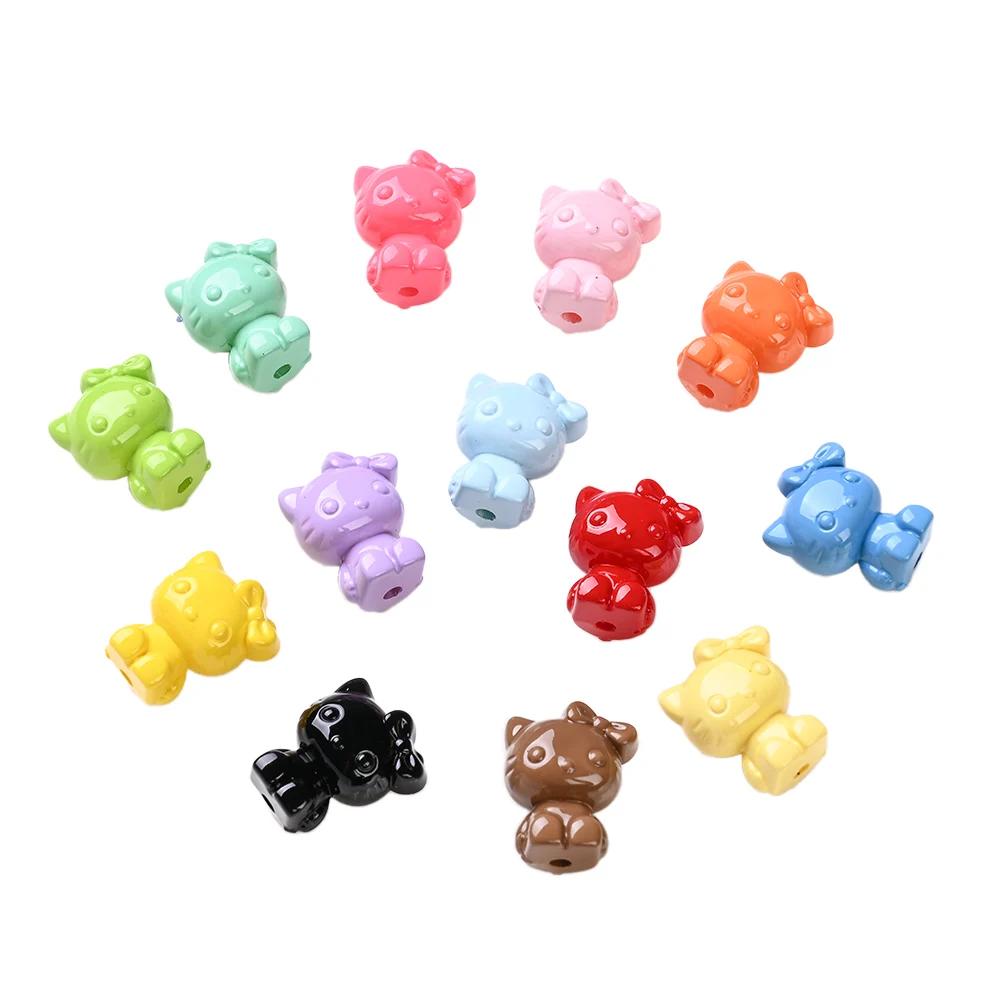 Perles acryliques mélangées au hasard, 50 pièces, perles colorées de chat de dessin animé pour brico