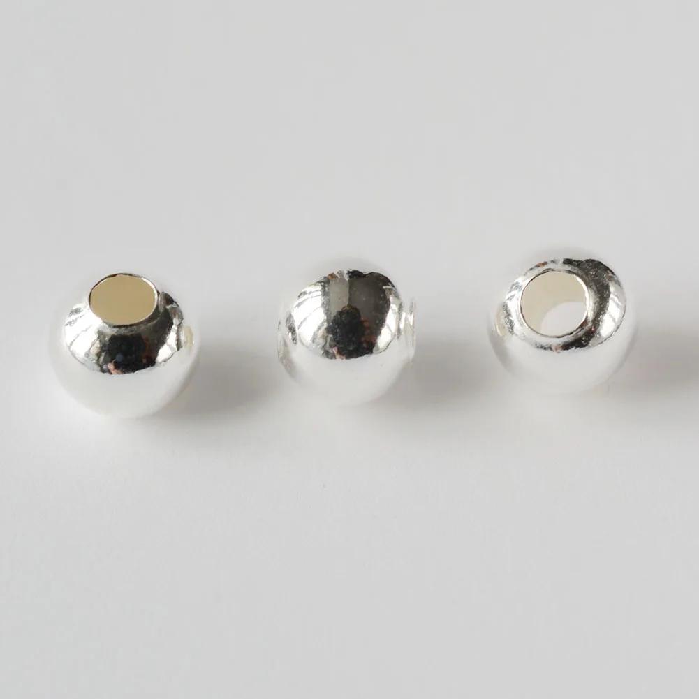 Perles en argent Sterling 925 massif, boule ronde d'espacement sans couture, résultats de bijoux DIY
