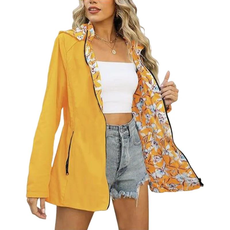 Veste à capuche d'automne pour femmes, manteau décontracté imprimé réversible avec poches, Streetwea