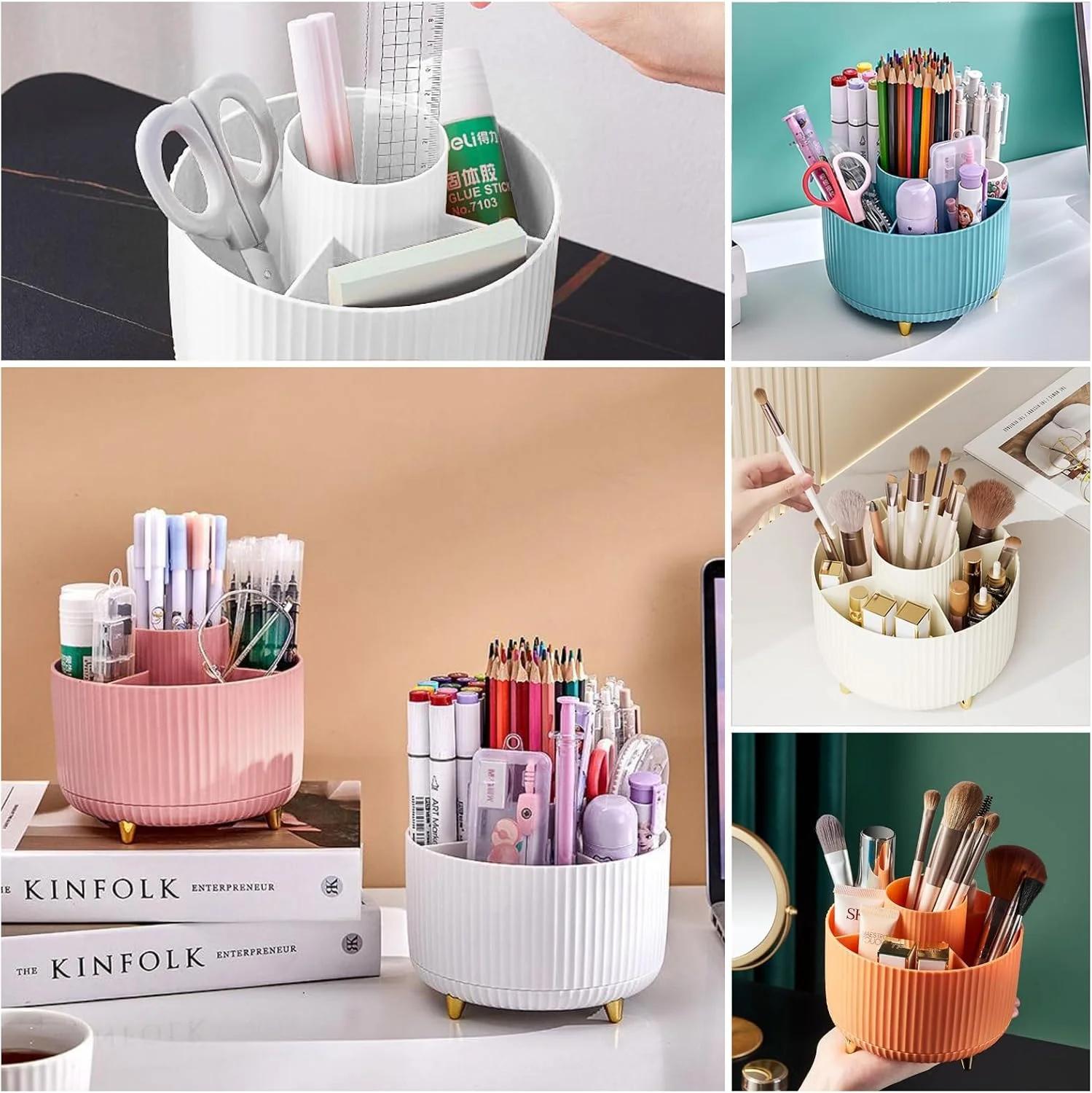 360 °   Boîte de rangement rotative pour outils de maquillage, organisateur de bureau, porte-pinceau