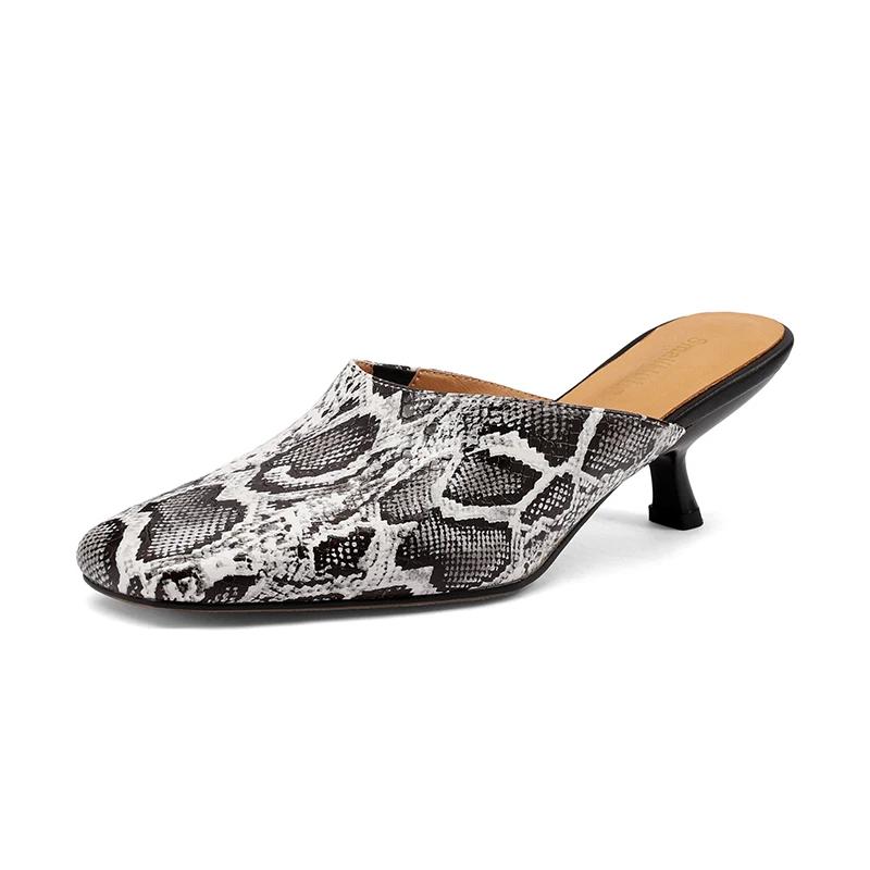 SmallHut Nouvelle Tendance Été Mules Femme en Cuir Fendu Sexy Motif Serpent Jaune Bleu Beige à Talon