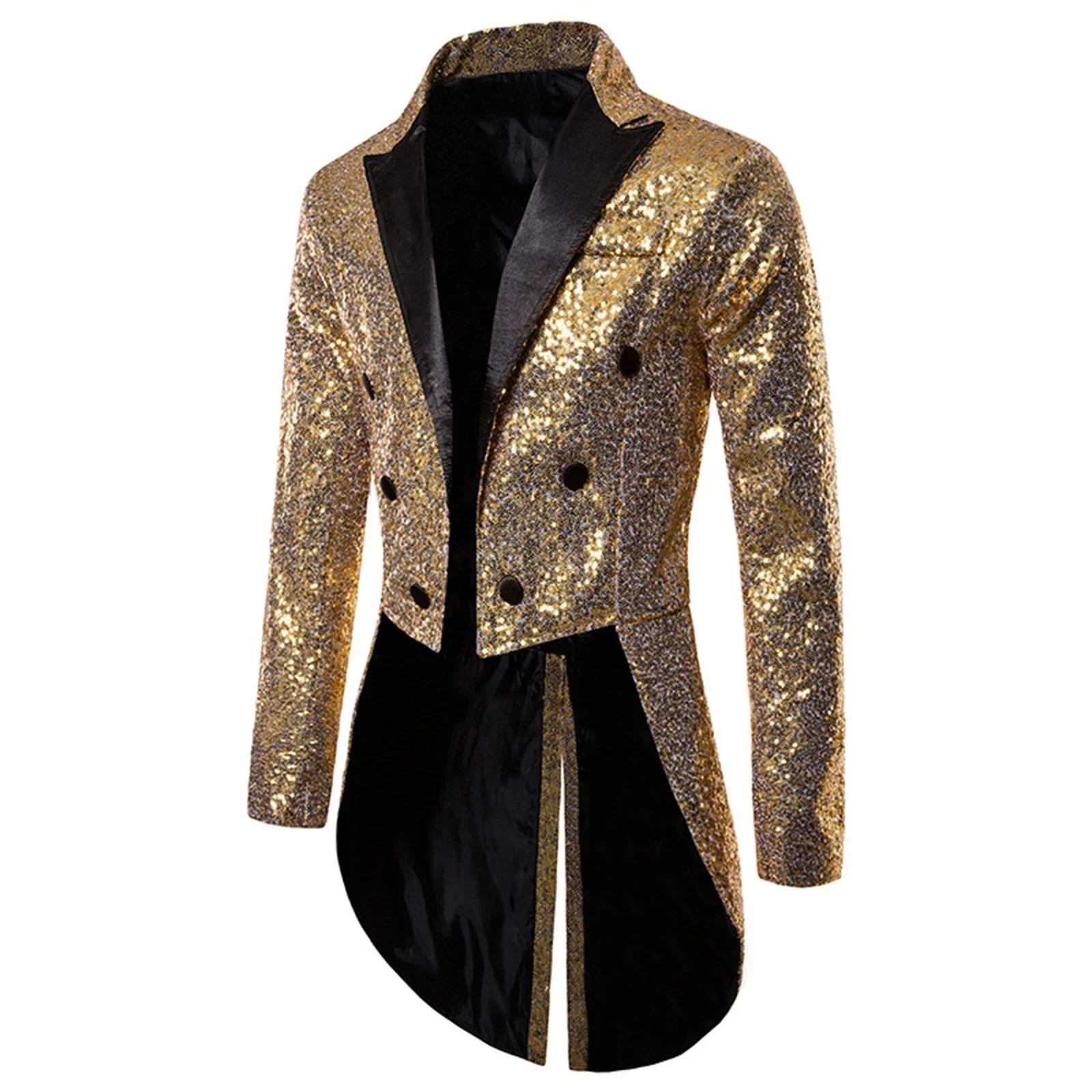 Manteau de luxe à paillettes brillantes pour hommes, Costume de cirque à revers, tenue de smoking po