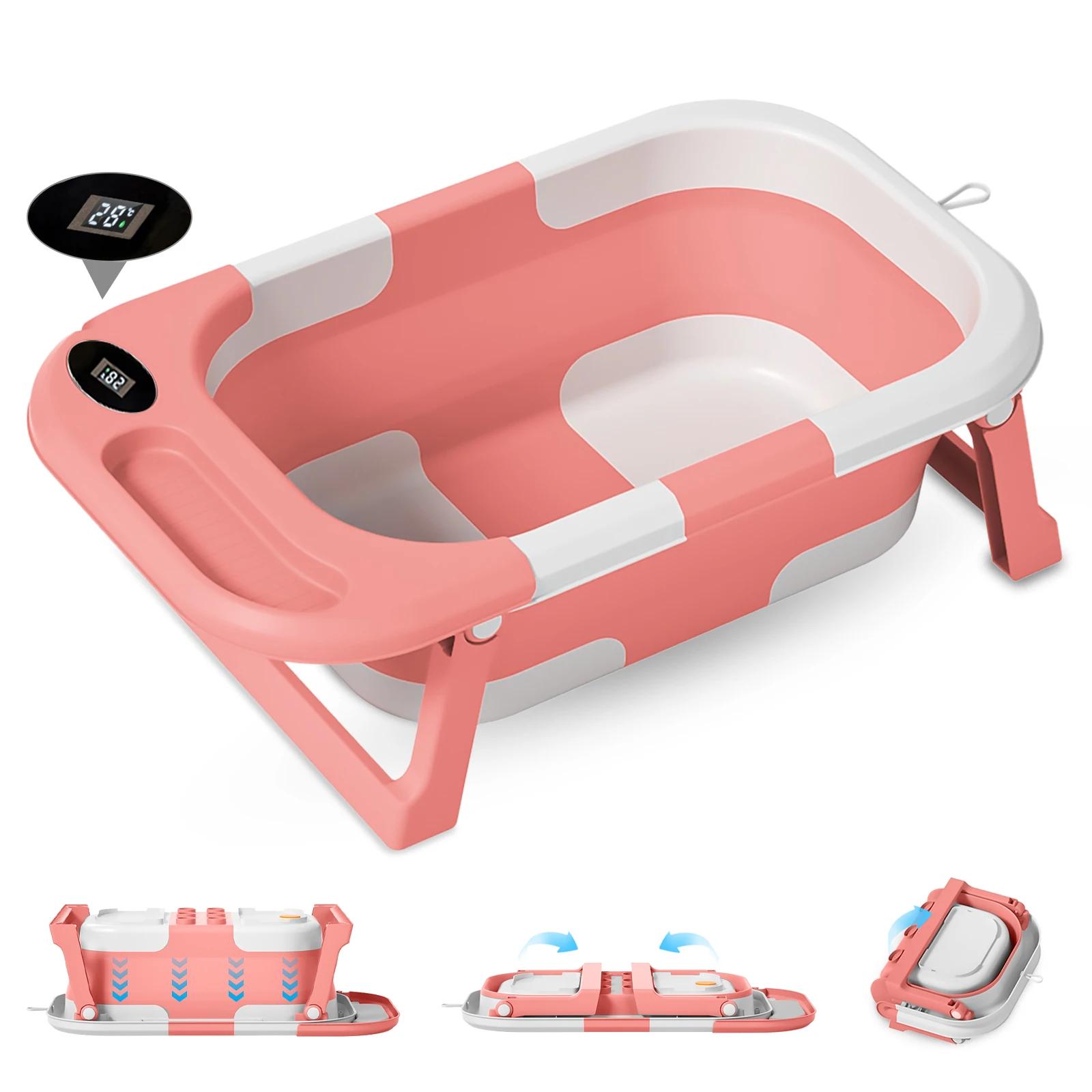 Baignoire pliable pour nouveau-né avec trou de vidange, baignoire pour tout-petits avec coussin soup