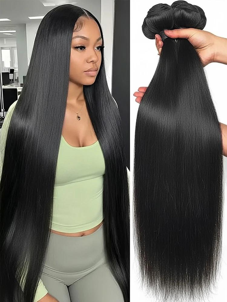 Extensions de Cheveux Humains Naturels Raides Comme des Baguettes, 36-40 Pouces, Cheveux Bruts, Lots