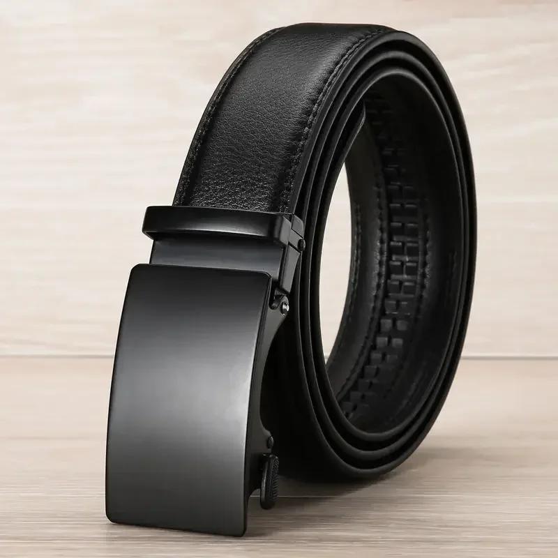Ceinture automatique en cuir PU pour hommes, célèbre marque, affaires, sangles de taille, noir, jean