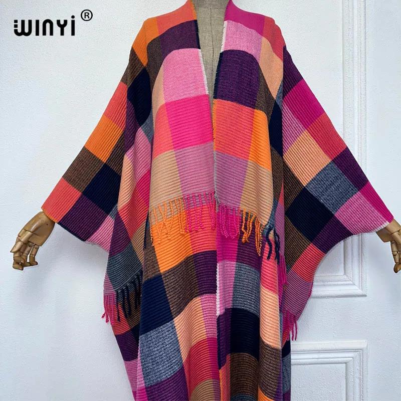WINYI-Manteau d'hiver rétro à carreaux pour femme, caftan du Moyen-Orient, robe plissée, cardigan af