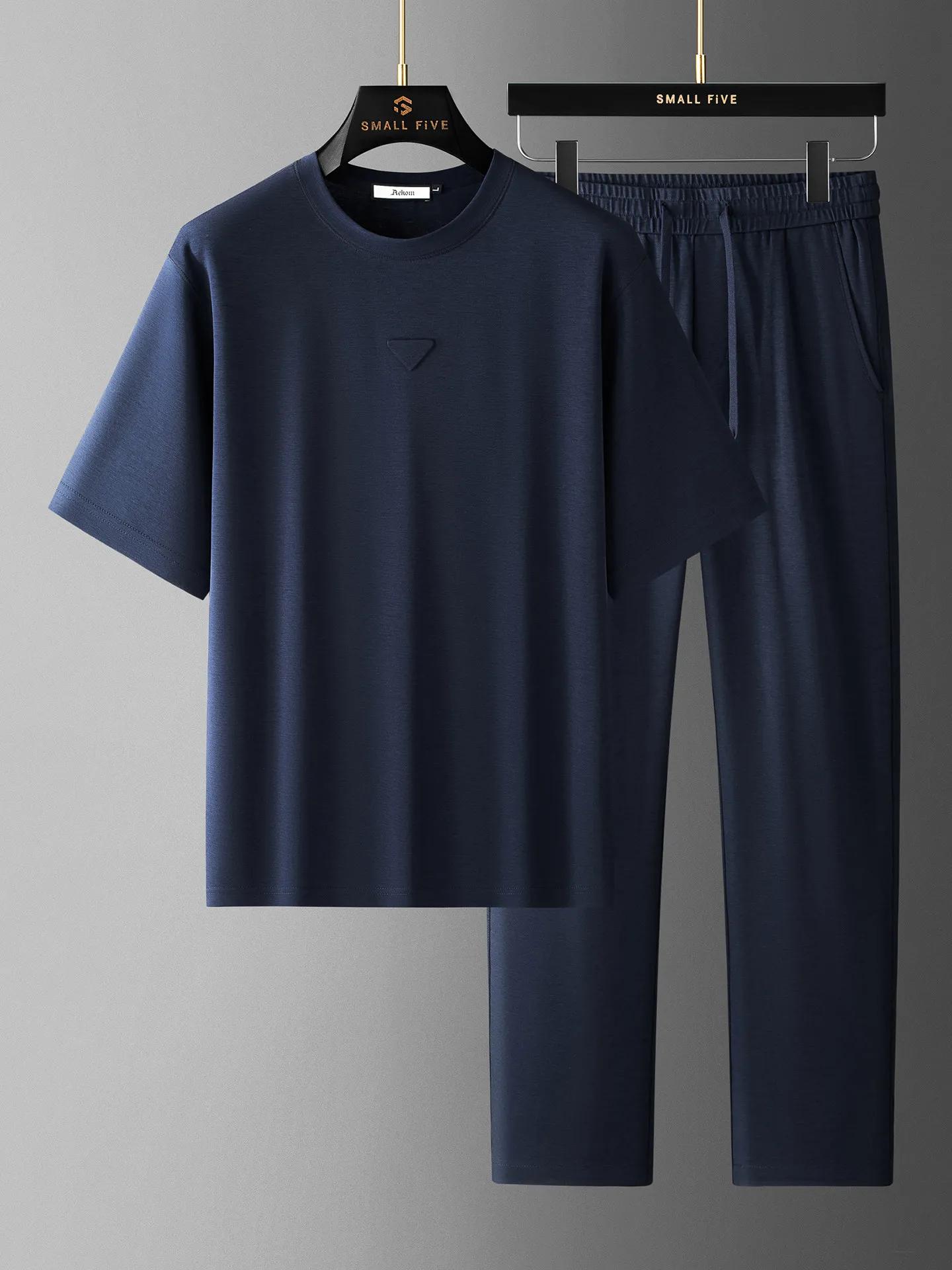 Ensemble deux pièces en coton modal doux pour homme, manches courtes, col rond, style sport décontra