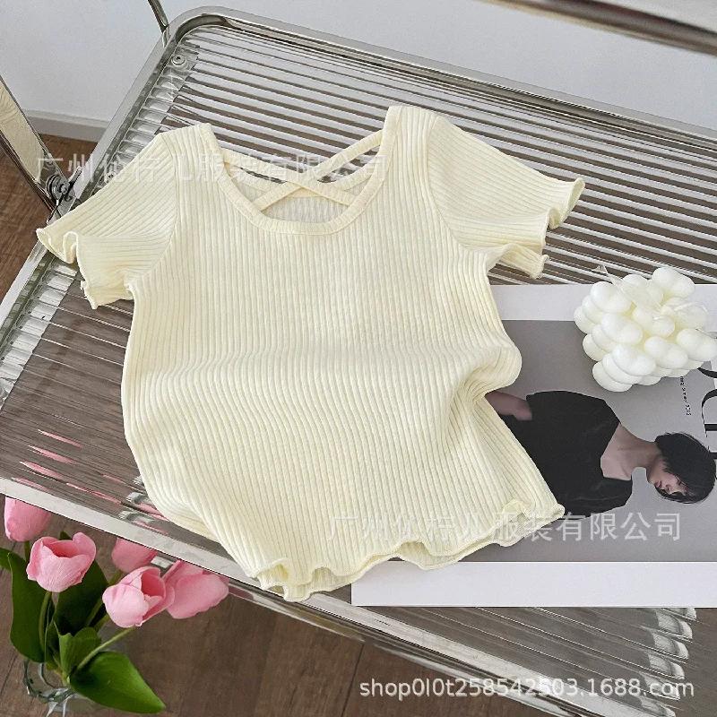 Filles T-Shirt été enfants à manches courtes mince doux hauts Simple couleur unie décontracté enfant