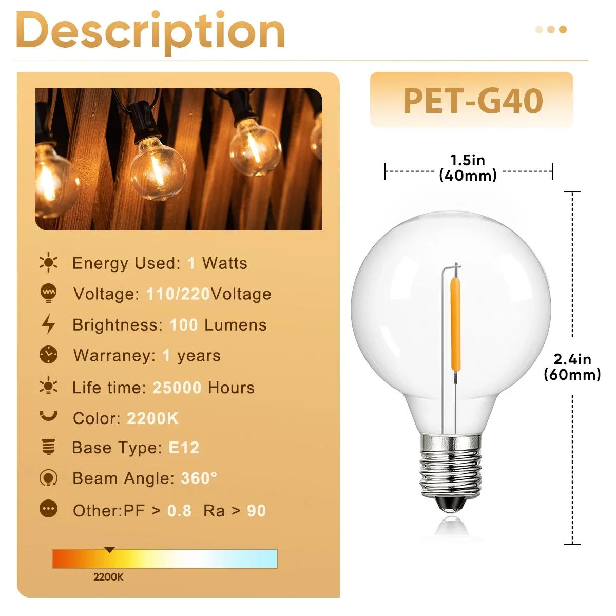 Guirlande lumineuse G40 incassable 220V 110V LED pour extérieur, étanche, connectable, décoration fe