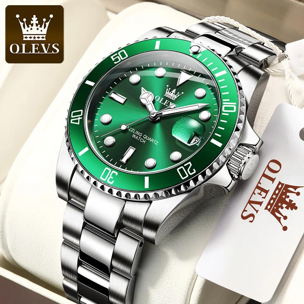 OLEVS 5885 montres pour hommes affaires bracelet en acier inoxydable montre à Quartz vert calendrier