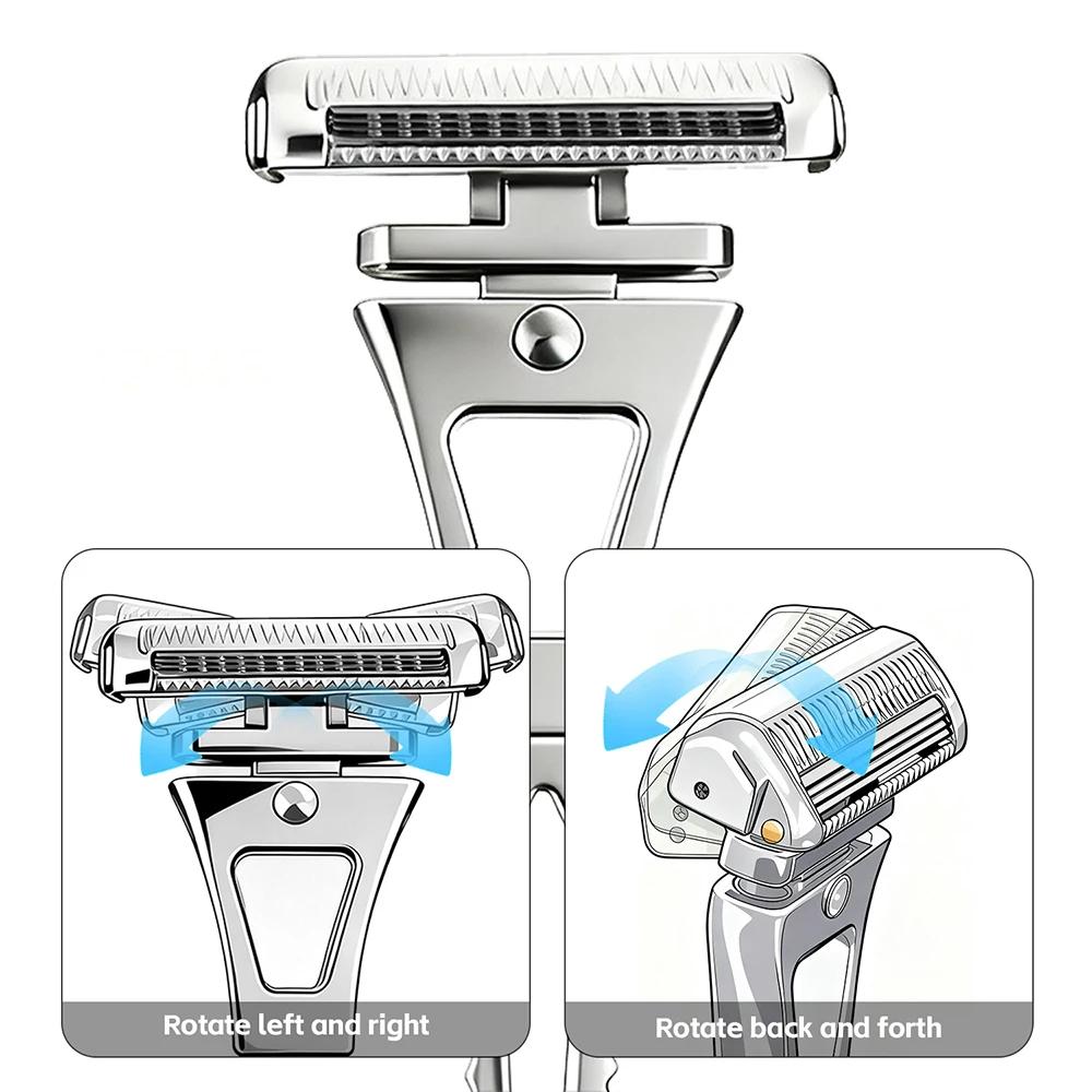 Shavcooo Glide Pro 4D rasoir de sécurité tête rotative en acier inoxydable rasoir pour homme avec su