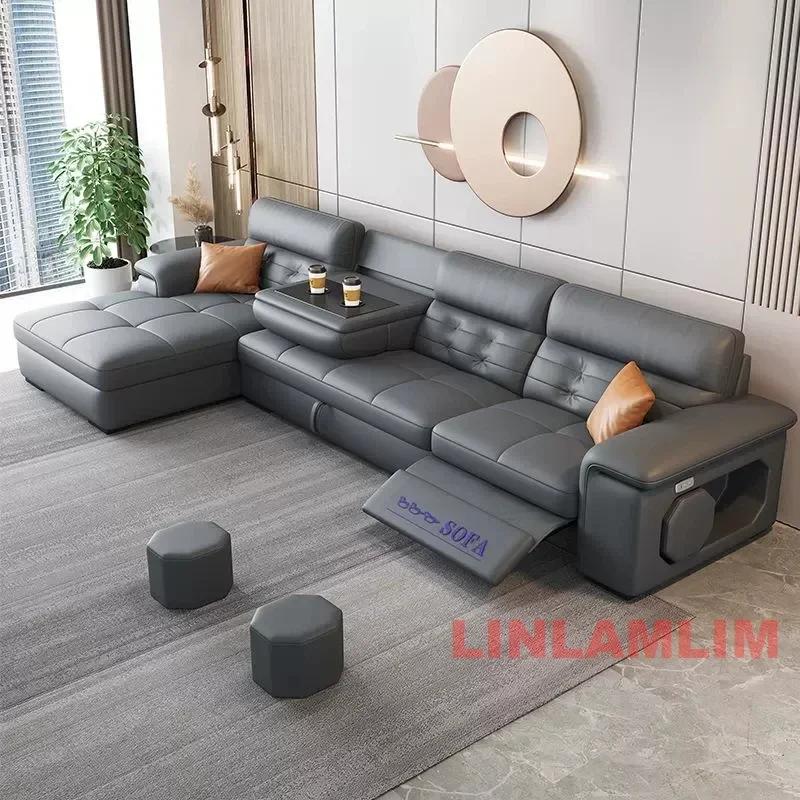 MINGDIBAO Canapé-lit sectionnel avec rangement, canapé inclinable en cuir véritable, canapé-lit conv