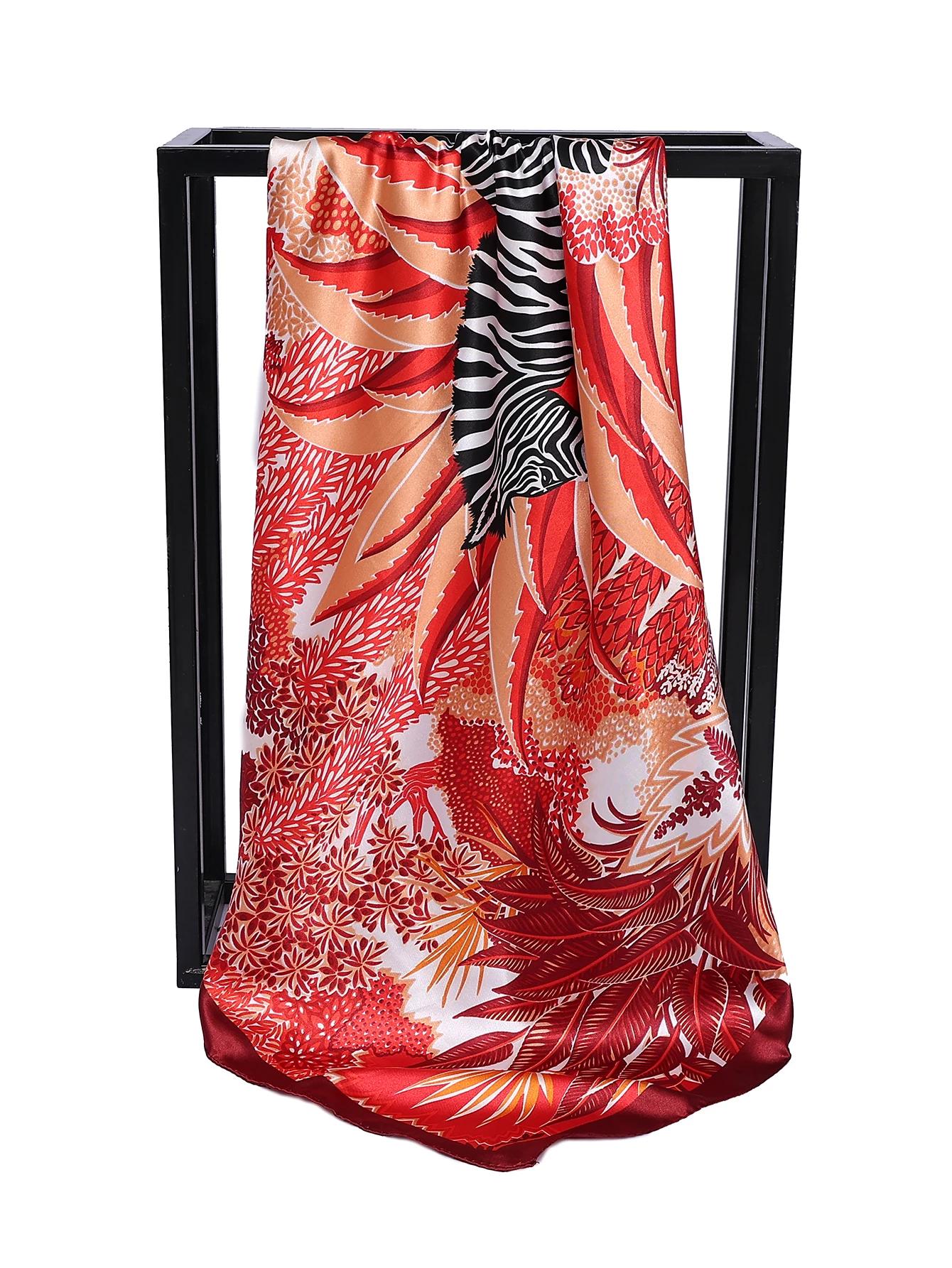 Marque de luxe carré Foulard en soie femmes Satin imprimé Hijab foulards musulman paréo Bandana femm
