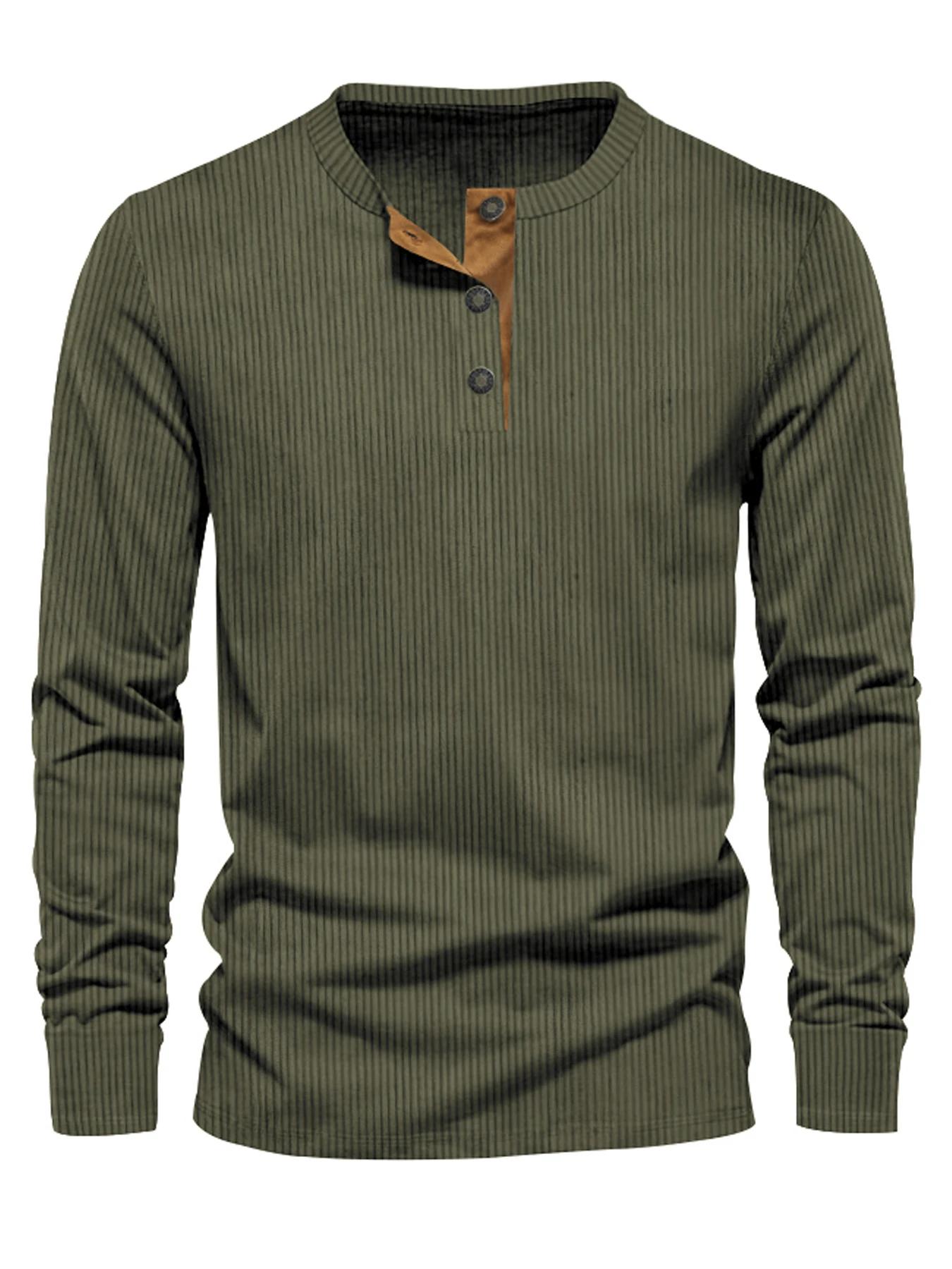 Nouveau T-shirt décontracté en velours côtelé pour homme, coupe slim, couleur unie, manches longues,