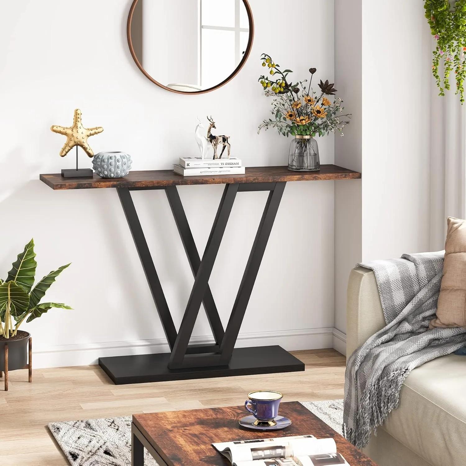 Table console, table de couloir industrielle pour entrée, tables d'entrée de 43 pouces, table de can