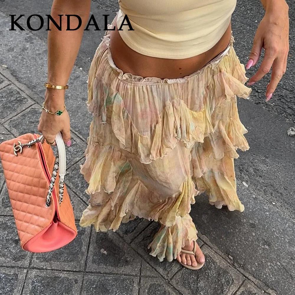 KONDALA 2026 Printemps-Été Jupes Décontractées Imprimées pour Femmes, Jupes Longues Élégantes à Vola