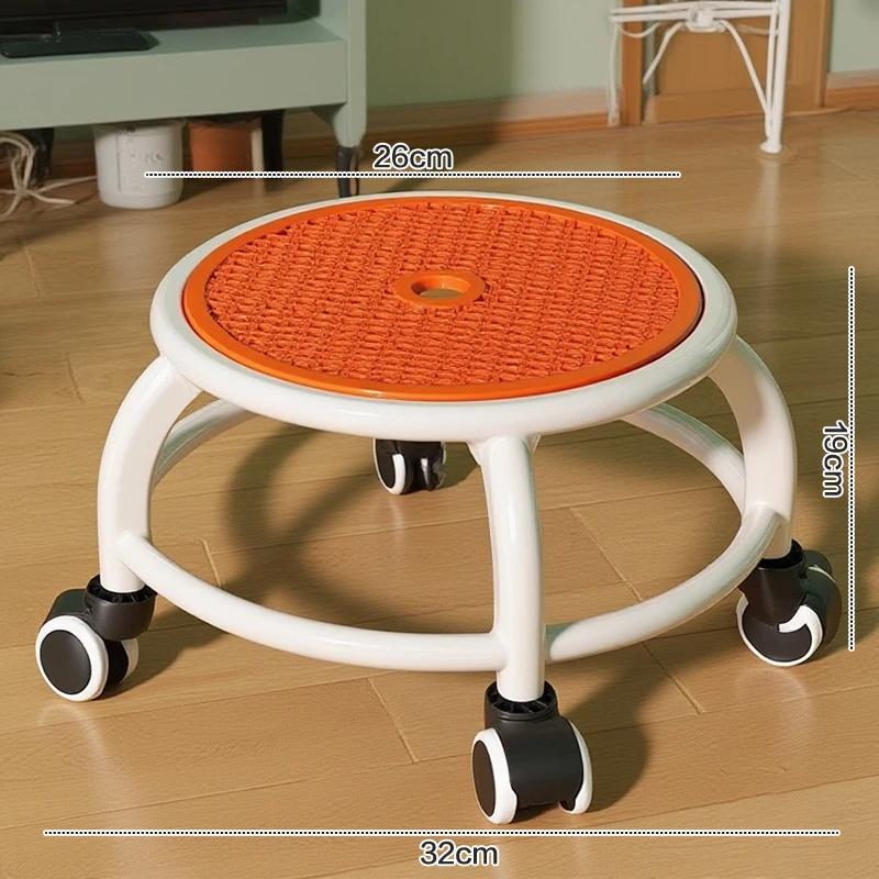 Tabouret roulant pivotant universel rond bas petite roue grise enfants adulte forte capacité rangeme