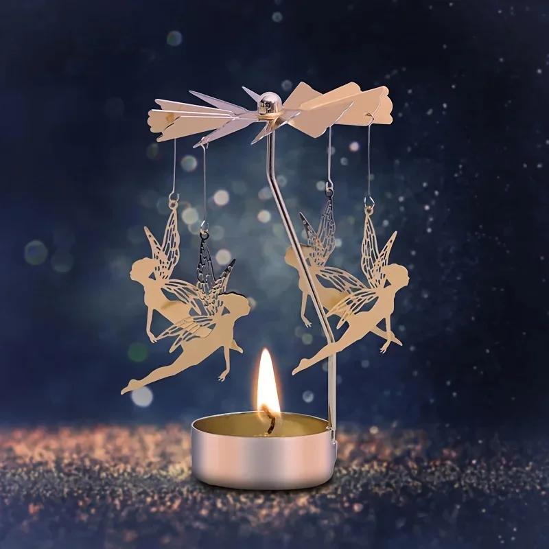 Bougeoir rotatif à chaud en métal, porte-bougie de Noël, fête de mariage, cadeau de décoration, QueP