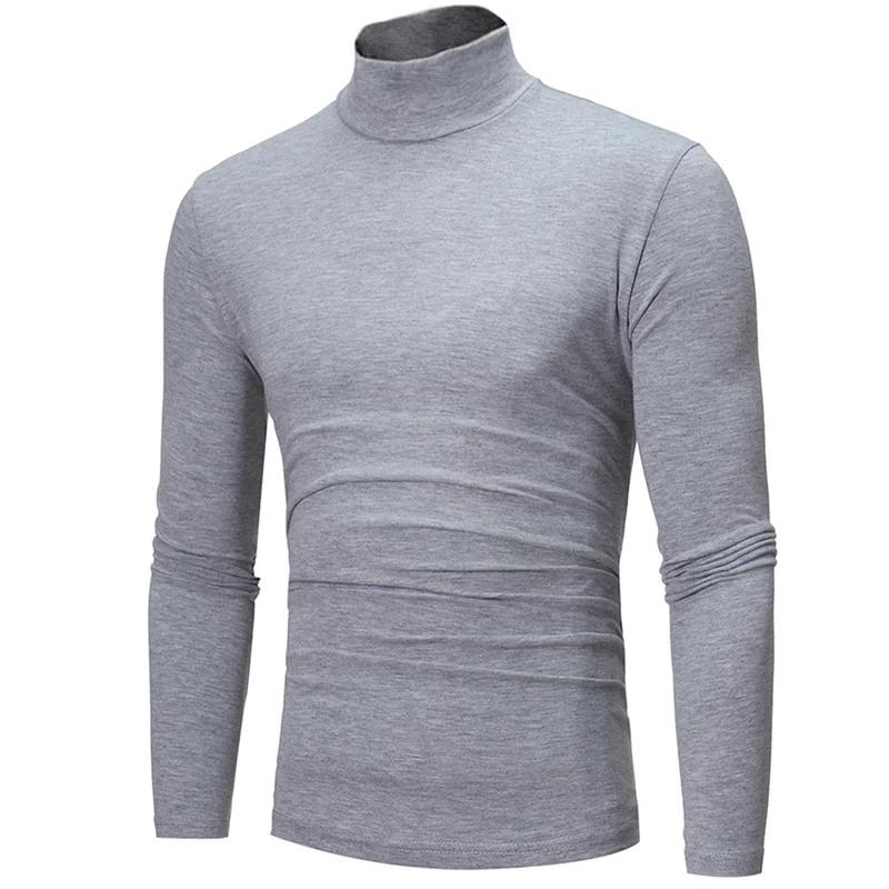 Nouvelle mode Base t-shirt hommes coupe ajustée Polyester col haut pull col roulé pull hauts chemise