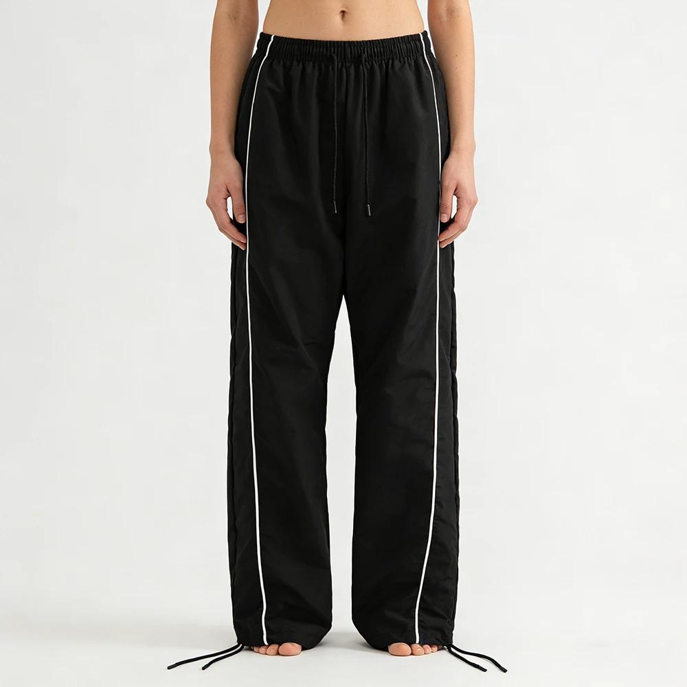 Pantalon de survêtement Baggy noir pour hommes, rayures latérales blanches, ourlet réglable, cordon 
