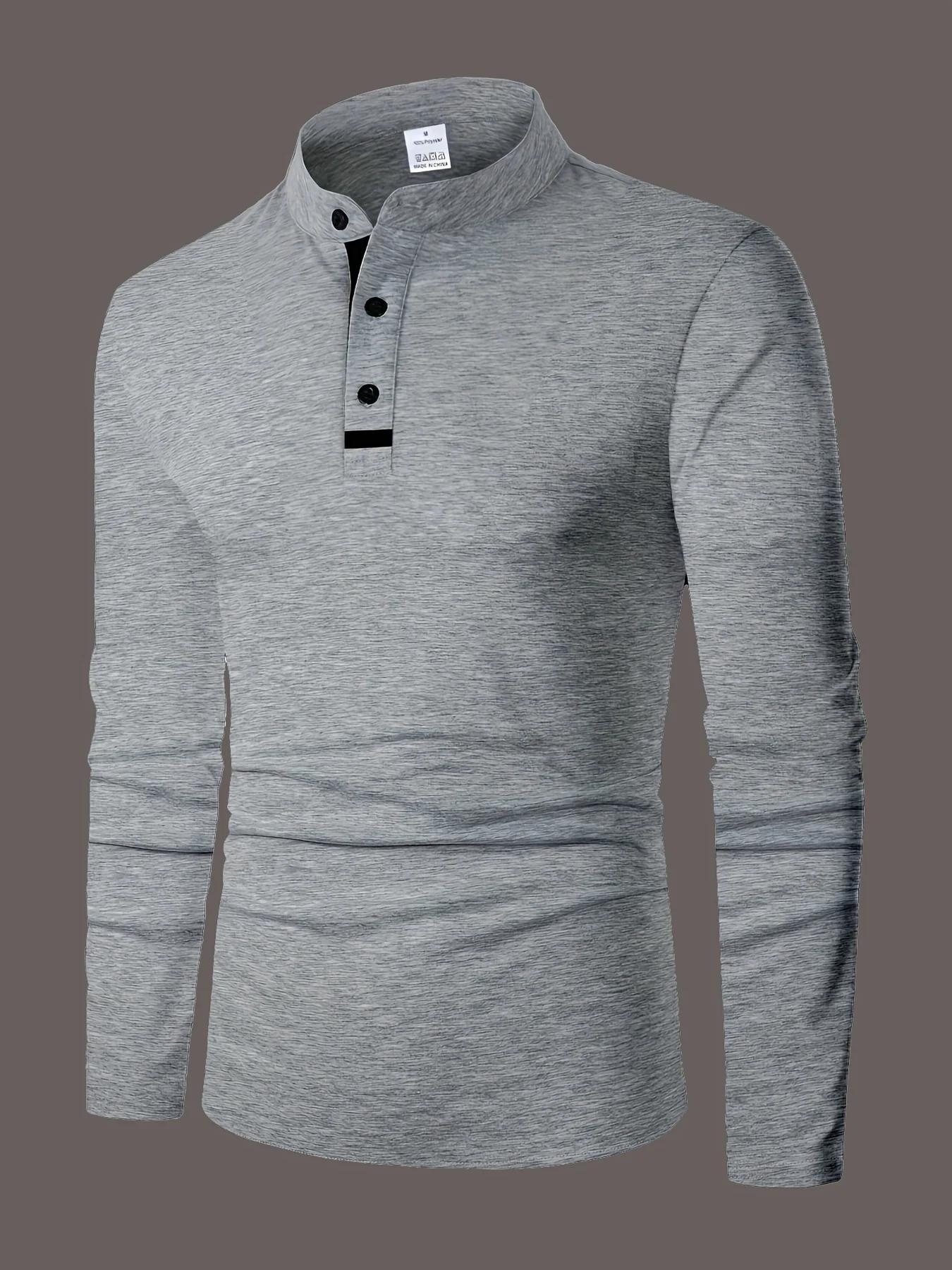 Un polo élégant à col rond pour hommes, uni épissé, adapté à porter à la maison en été, automne et h