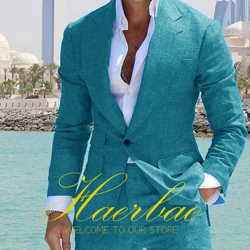 Smoking de marié de mariage imbibé de lin pour hommes, veste à revers formelle, blazer sur mesure, p