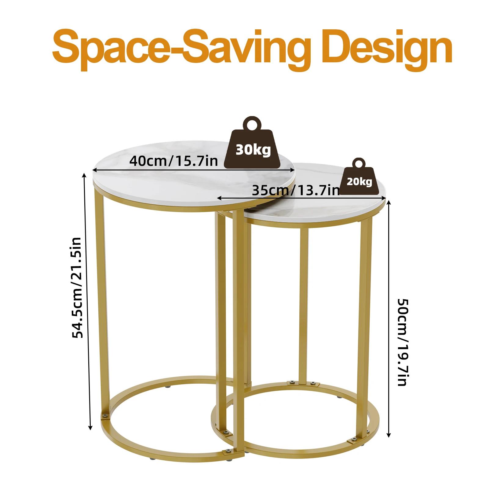 Ensemble de 2 tables d'appoint rondes en pierre frittée, base en métal, ensemble de nidification, ra