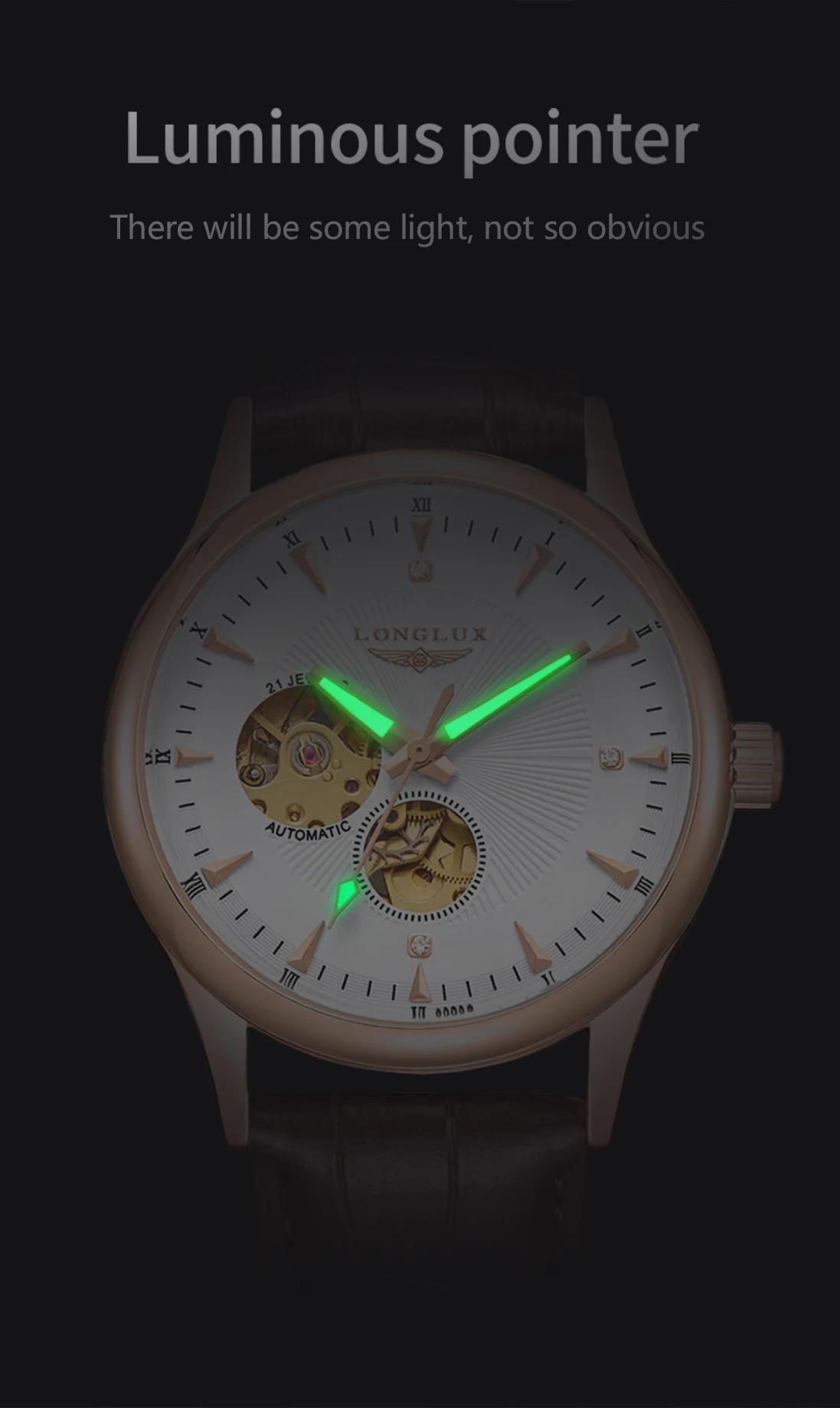 LONGLUX montre automatique style élégant en gros montres mécaniques squelette rome étanche montre po