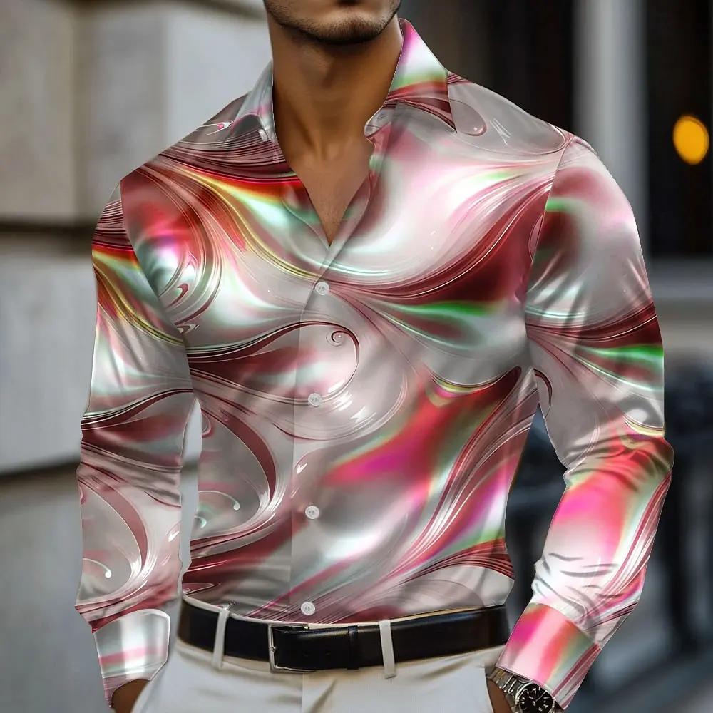 Chemise d'art liquide abstrait en marbre pour hommes, chemise formelle à manches longues, mode décon