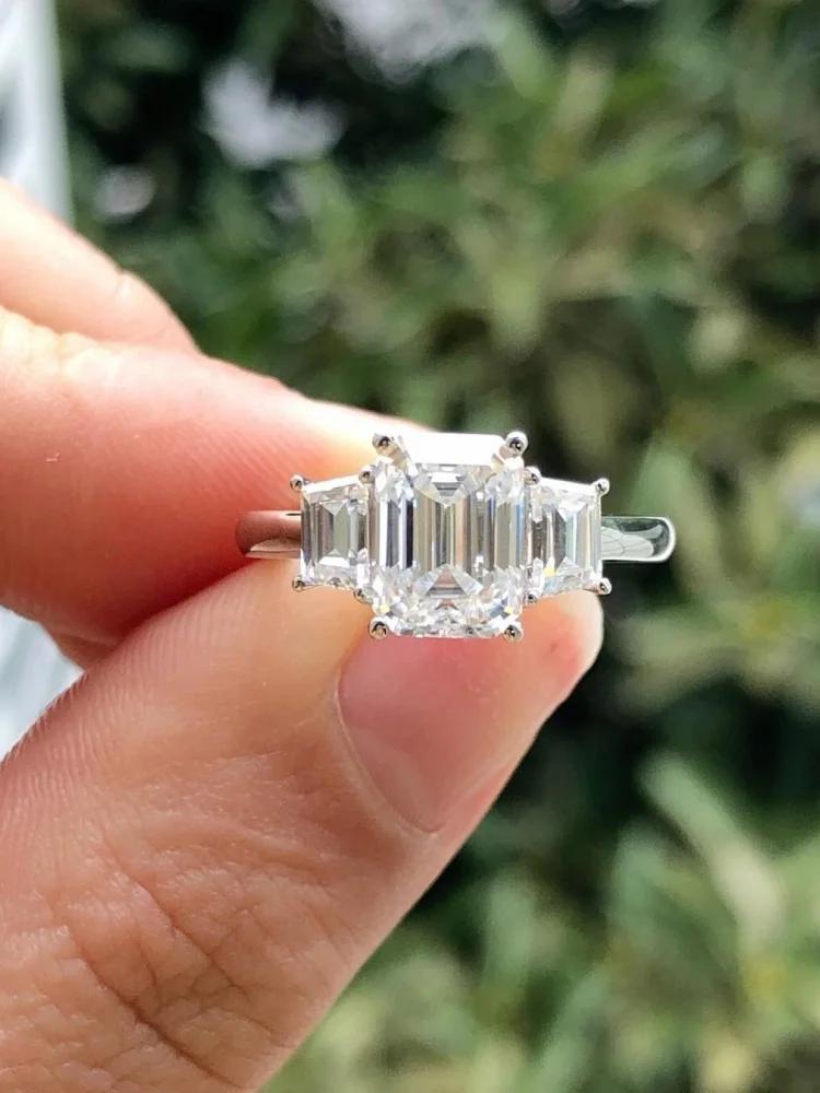 Bague en argent Sterling 925 pour femmes, magnifique bague rectangulaire brillante en Zircon, fiança