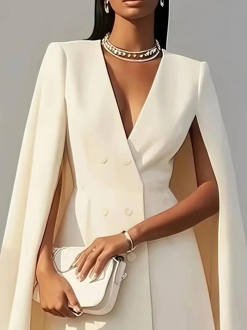 Cape châle à double boutonnage pour les déplacements d'automne, robe de costume de couleur unie, vêt