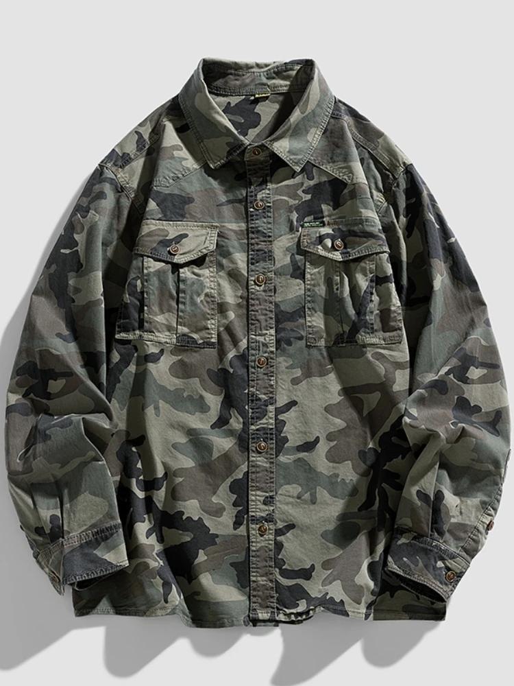 Nouvelle Chemise Homme 2026 en Coton (95%) à Manches Longues, Coupe Ample, Style Camouflage, Épaules
