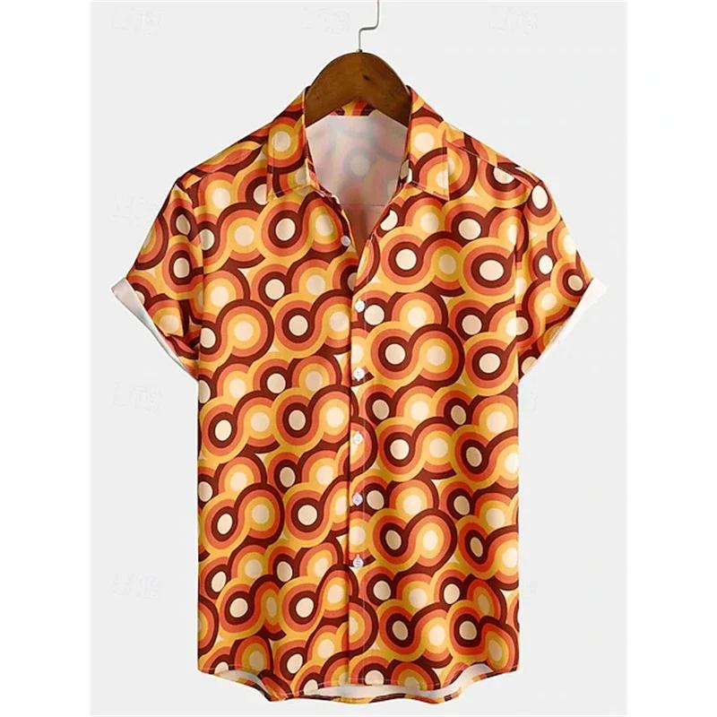 Chemise à manches courtes pour hommes, rétro classique des années 70, décontractée, avec boutons à r