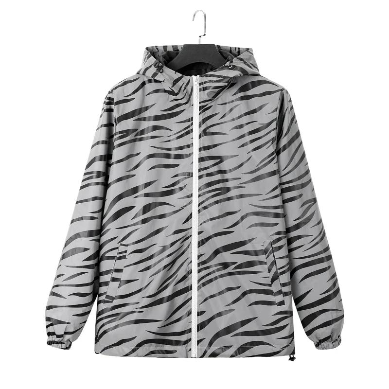 Vestes réfléchissantes imprimées zèbre pour hommes, Hip Hop, à capuche, mode, coupe-vent, lumineux, 