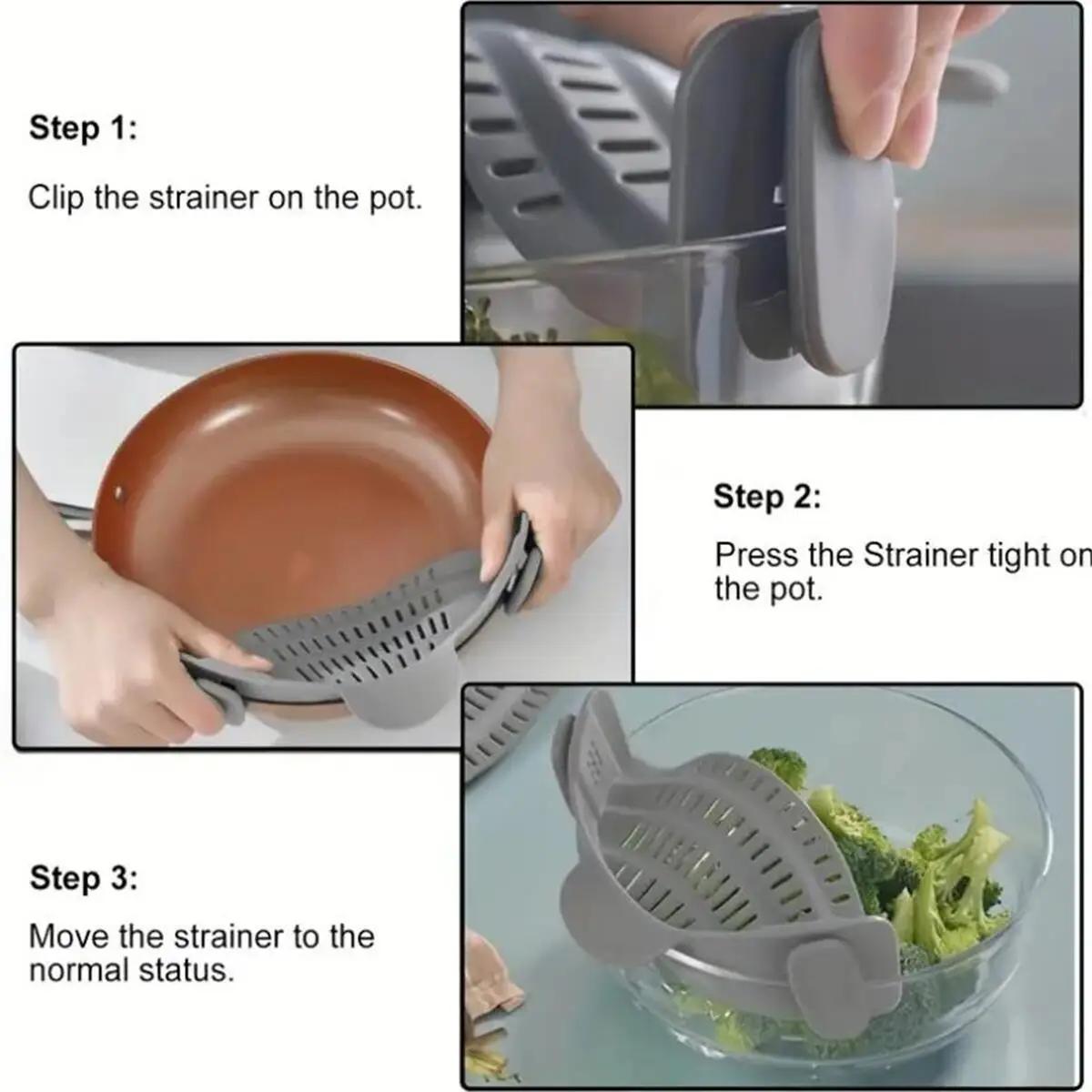 Passoire à clipser en silicone réglable, casseroles et bols, déterminer la proximité, liner pour nou