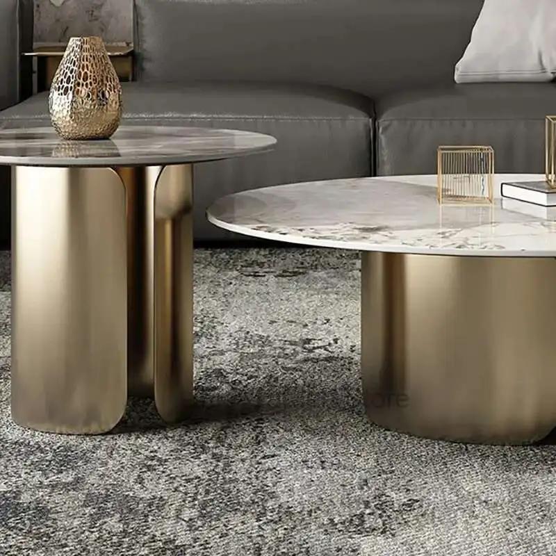 Tables basses minimalistes modernes effet marbre rond Table d'appoint en métal blanc Simple luxe Mes