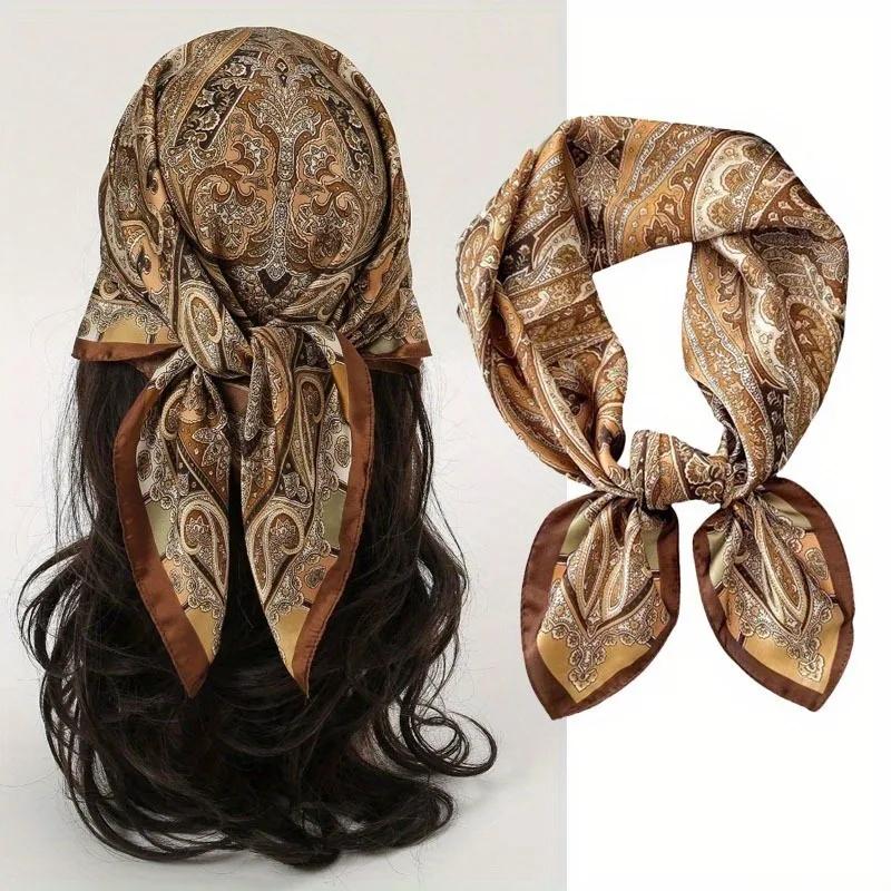Nouveau Paisley pied-de-poule imprimé carré écharpe couleur café mince lisse cou écharpe Style Vinta