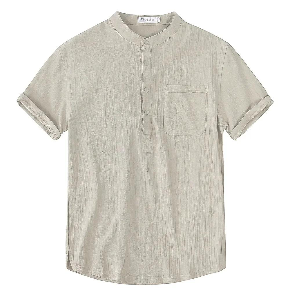 T-shirt à manches courtes pour hommes, en coton et lin, décontracté, couleur unie, chemise d'été, co