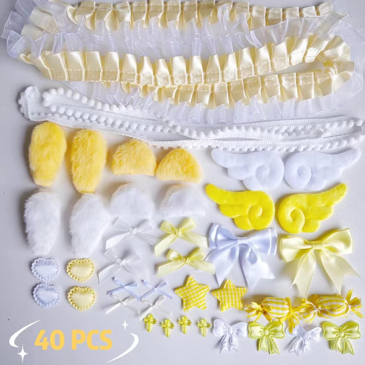 Kit de matériel en dentelle fait main, 40 pièces, oreilles de lapin en peluche, accessoires ailes d'